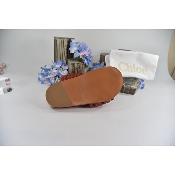 Chloe Terracotta Brown Leather Kacey Woven Flat Mules Slides Sz 37 NIB - Picture 4 of 11
